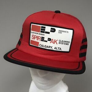 Vintage Trucker Hat 3 stripes Red Black Elastocor Division Trucker Snap Back NOS